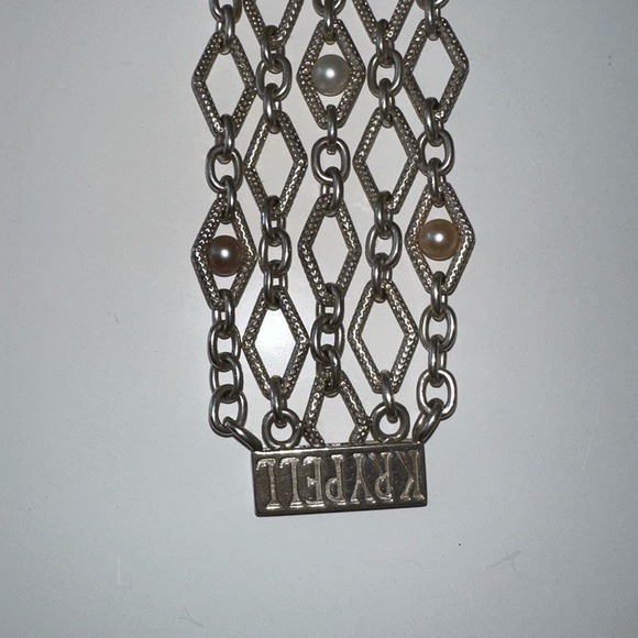 Beautiful Charles Krypell sterling silver and pearl bracelet with 14k accents. - Picture 4 of 6